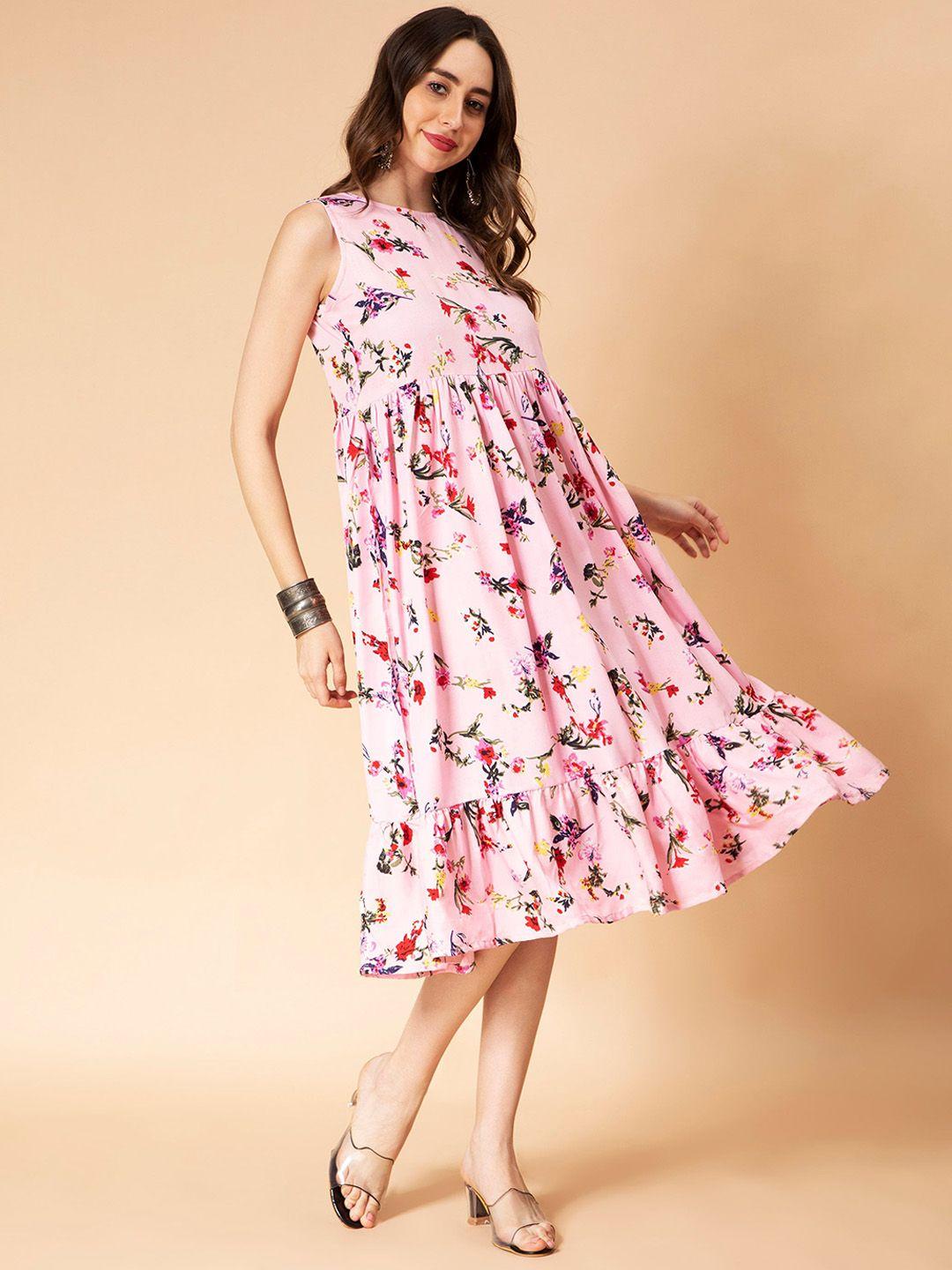 fabclub floral printed sleeveless fit & flare midi dress