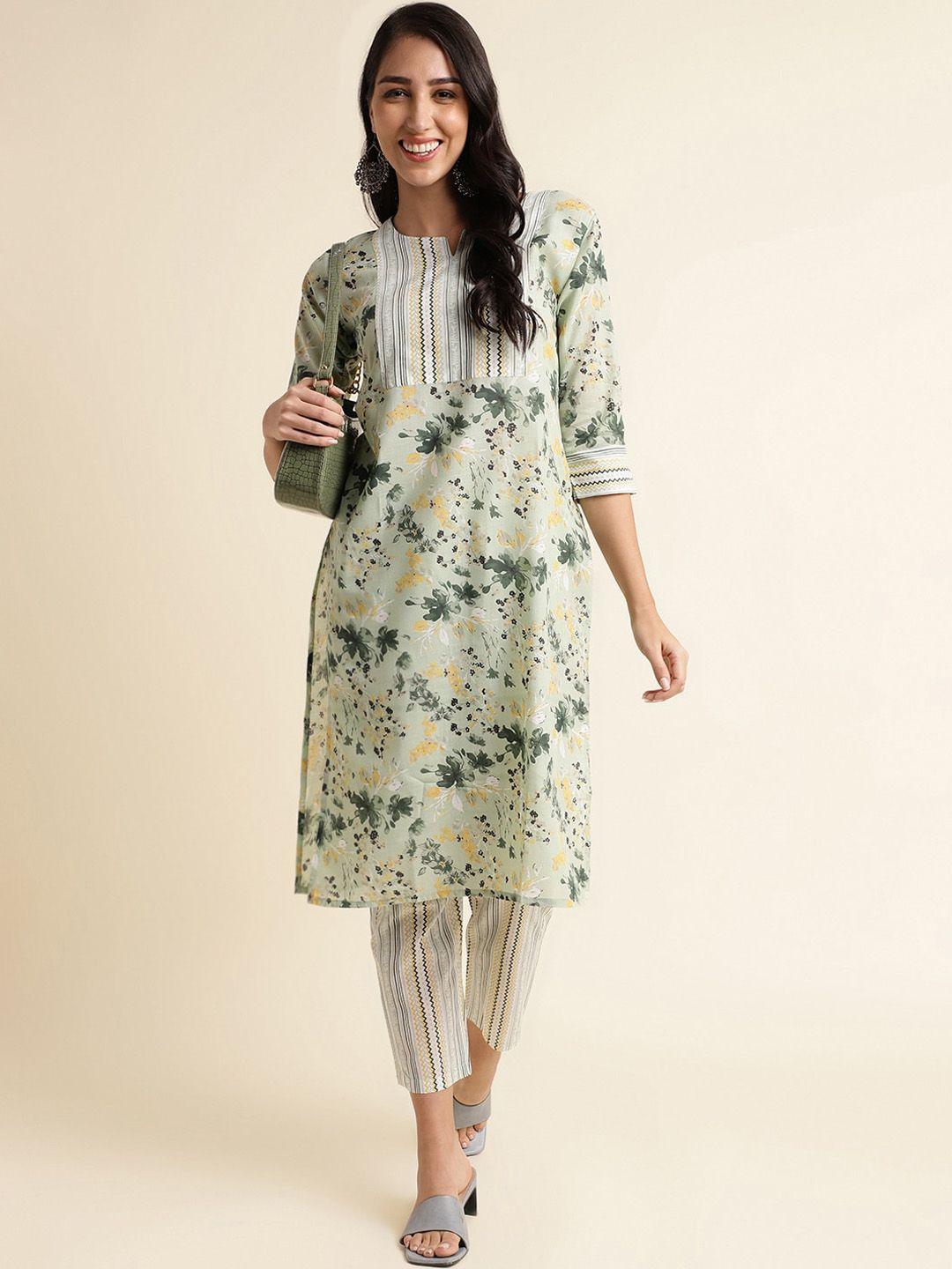 fabclub floral printed straight kurta with trousers
