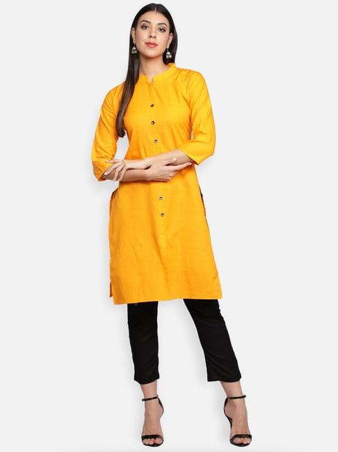 fabclub mustard cotton straight kurta