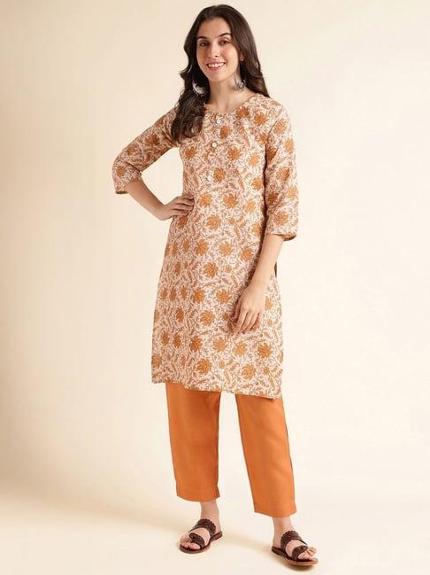 fabclub mustard printed straight kurta