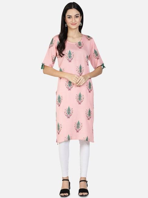 fabclub pink printed straight kurta