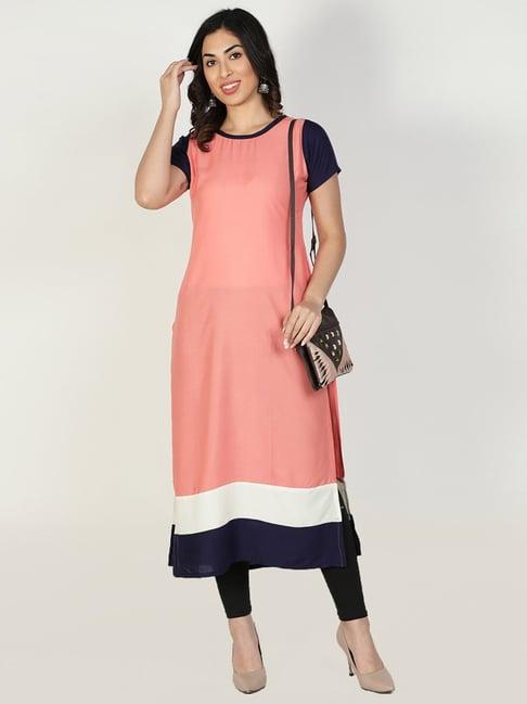 fabclub pink printed straight kurta