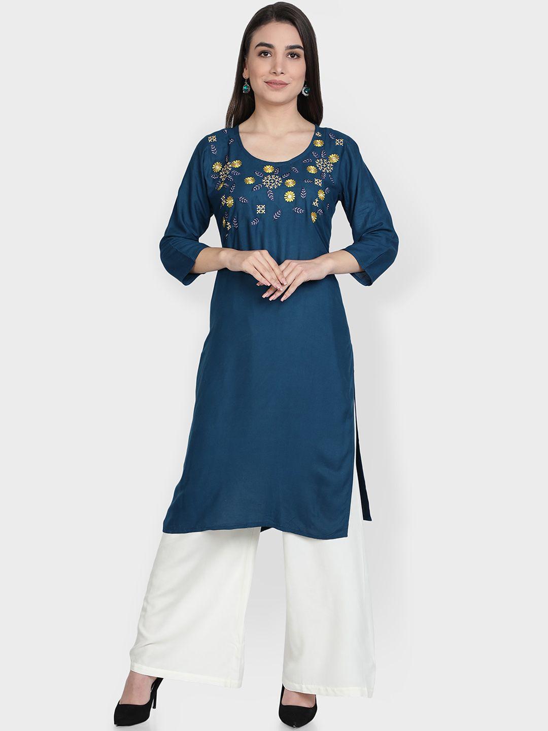 fabclub women floral embroidered empire kurta with palazzos