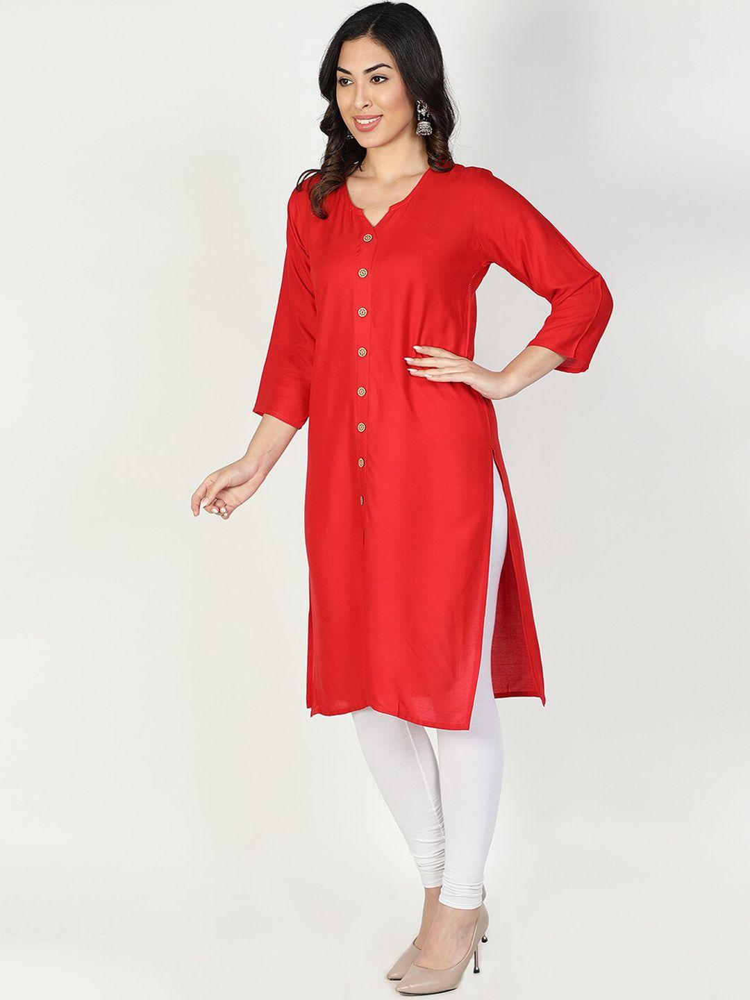 fabclub women red solid kurta