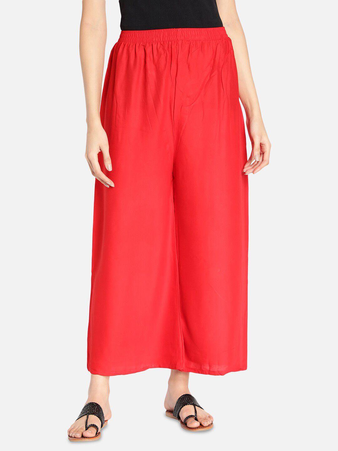 fabclub women red solid wide leg palazzos