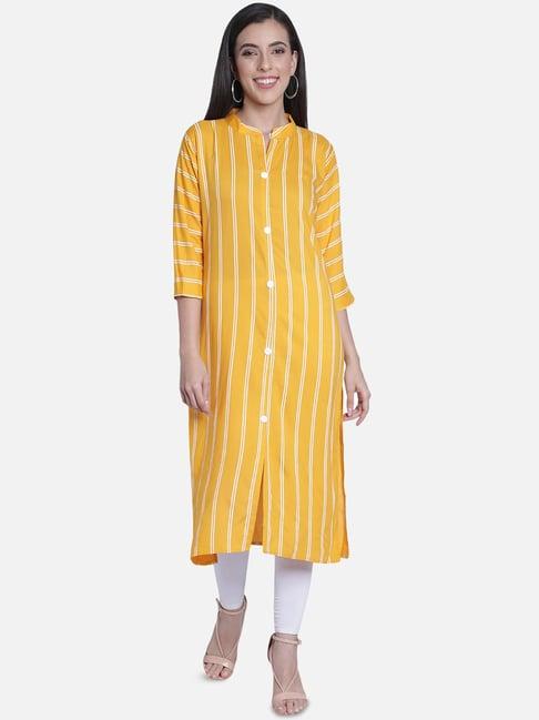 fabclub yellow printed straight kurta