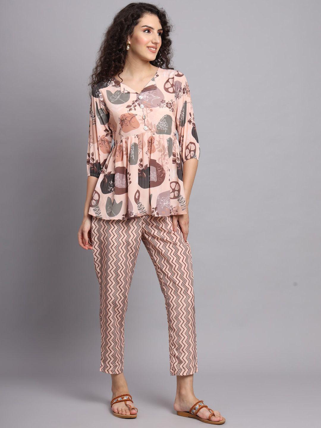 fabdyor abstract printed top with trousers