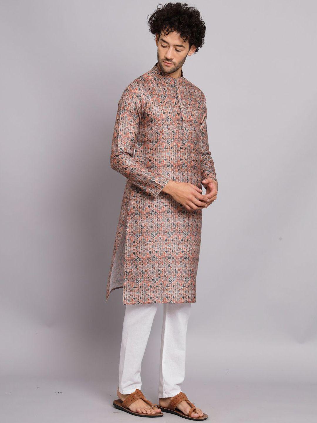 fabdyor ethnic motif printed linen straight kurta