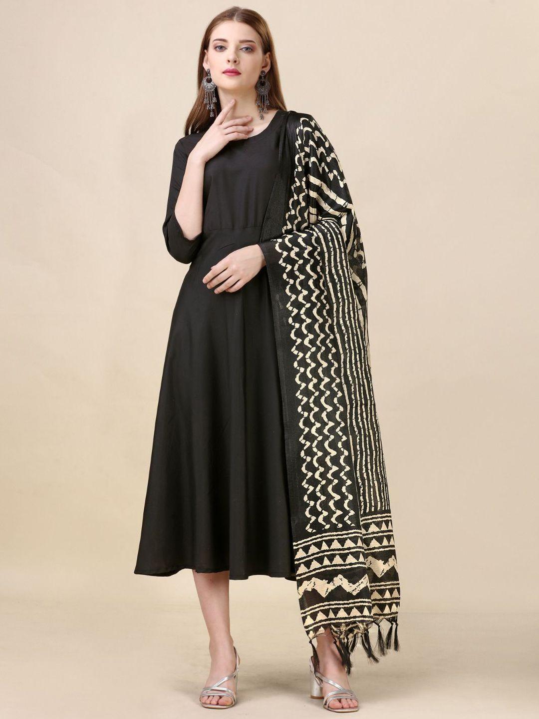 fabdyor round neck cotton fit & flare midi dress with dupatta