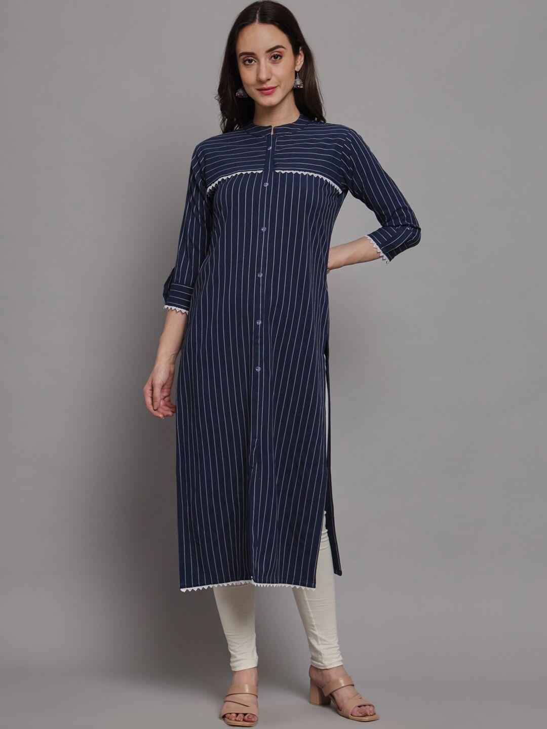 fabdyor striped mandarin collar kurta