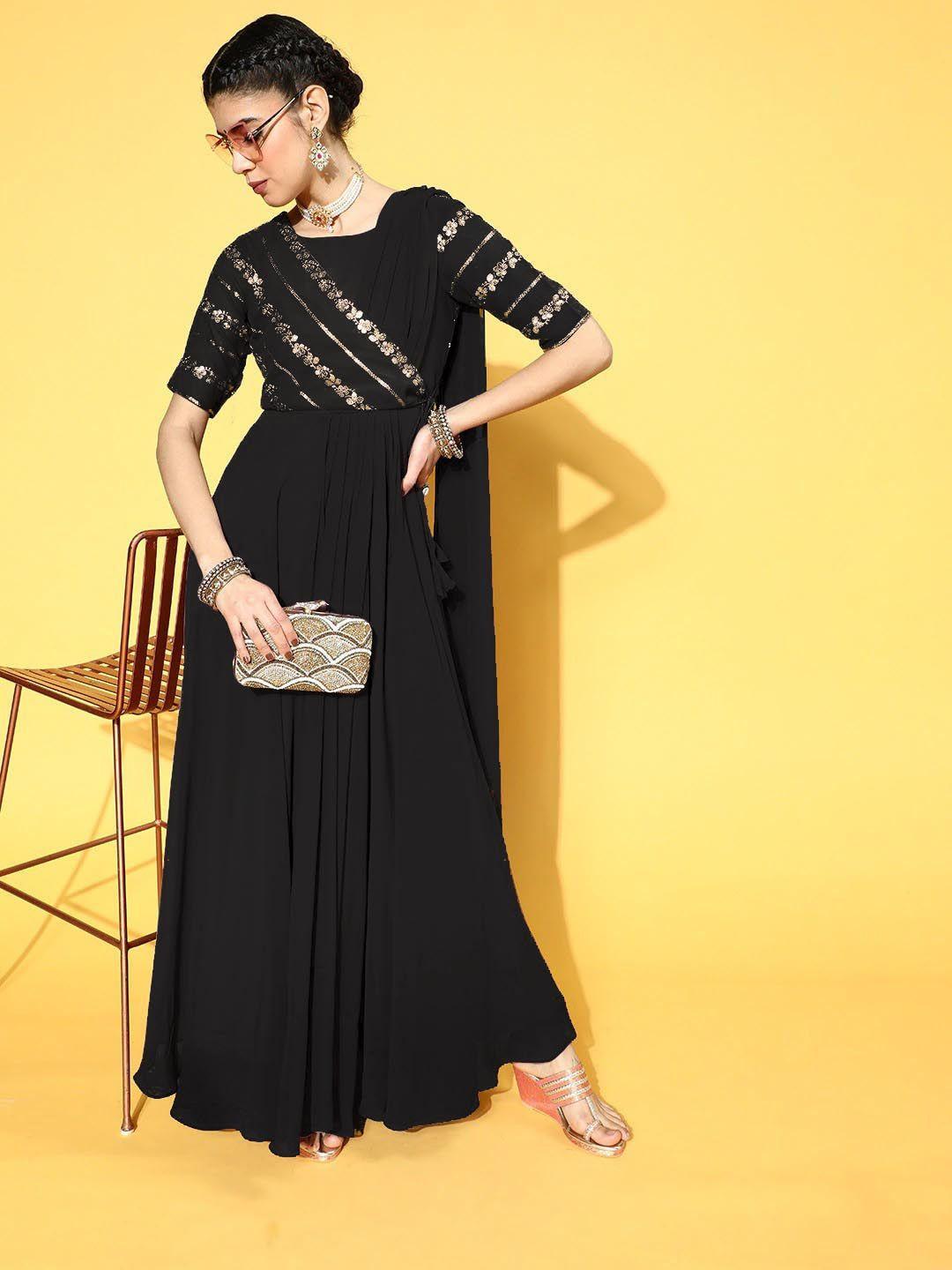 fabfairy embellished georgette ethnic maxi dress