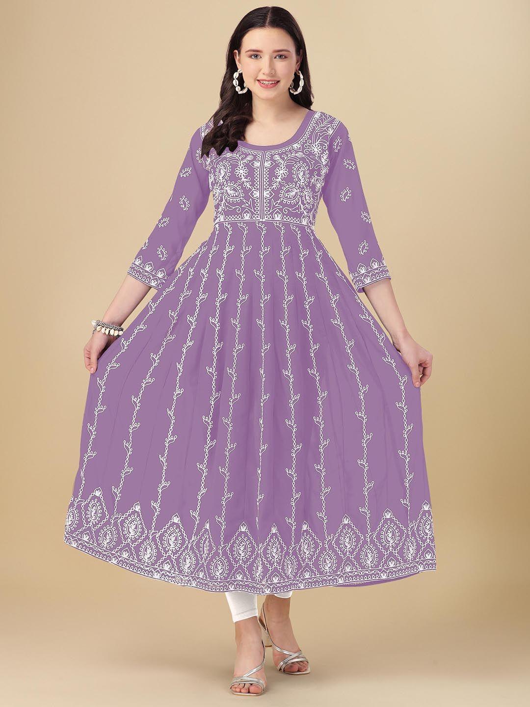 fabfairy ethnic motifs embroidered georgette anarkali kurta