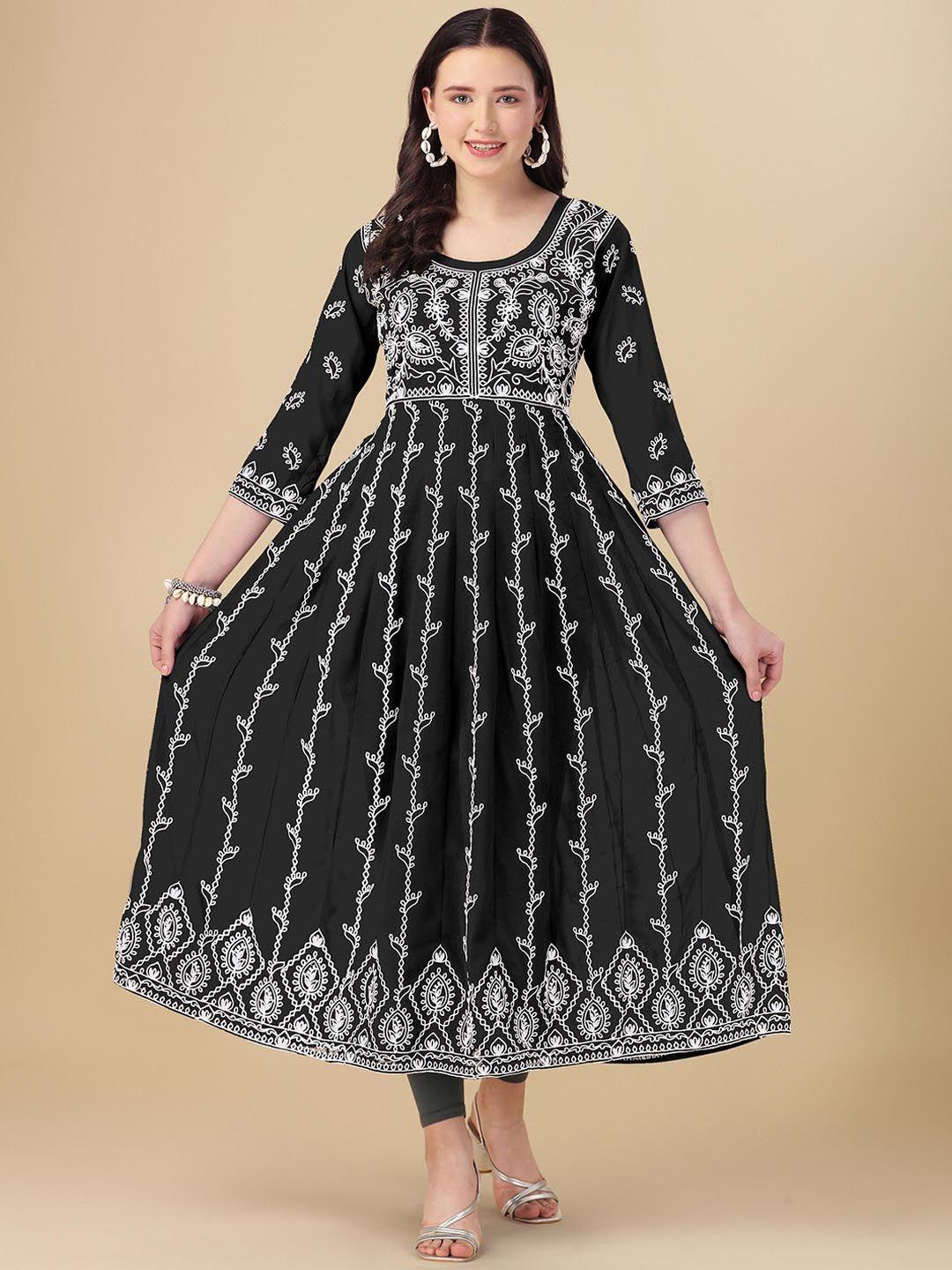 fabfairy ethnic motifs embroidered georgette anarkali kurta