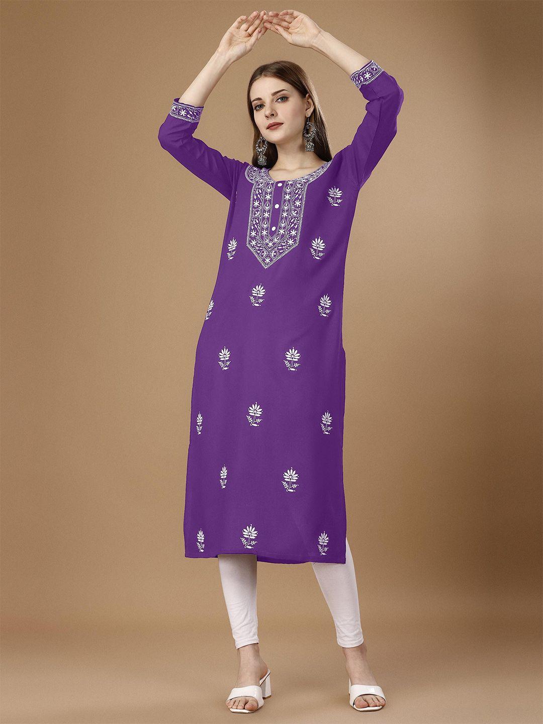 fabfairy floral embroidered chikankari straight kurta