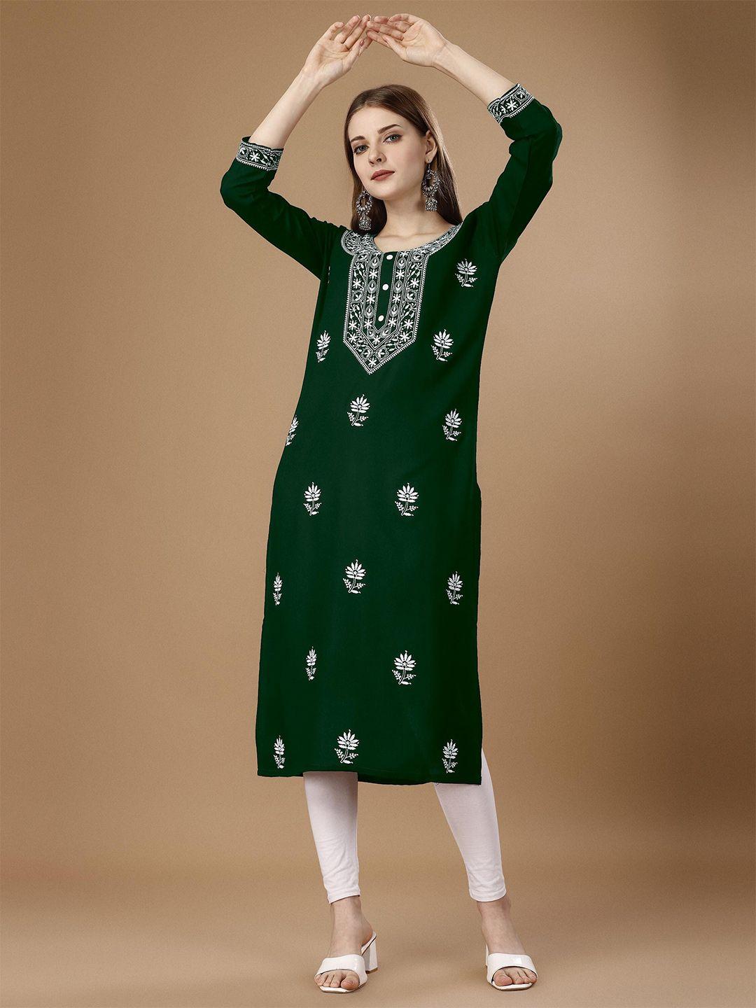 fabfairy floral embroidered straight chikankari kurta