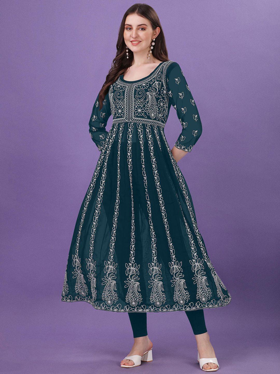 fabfairy paisley embroidered thread work georgette anarkali kurta