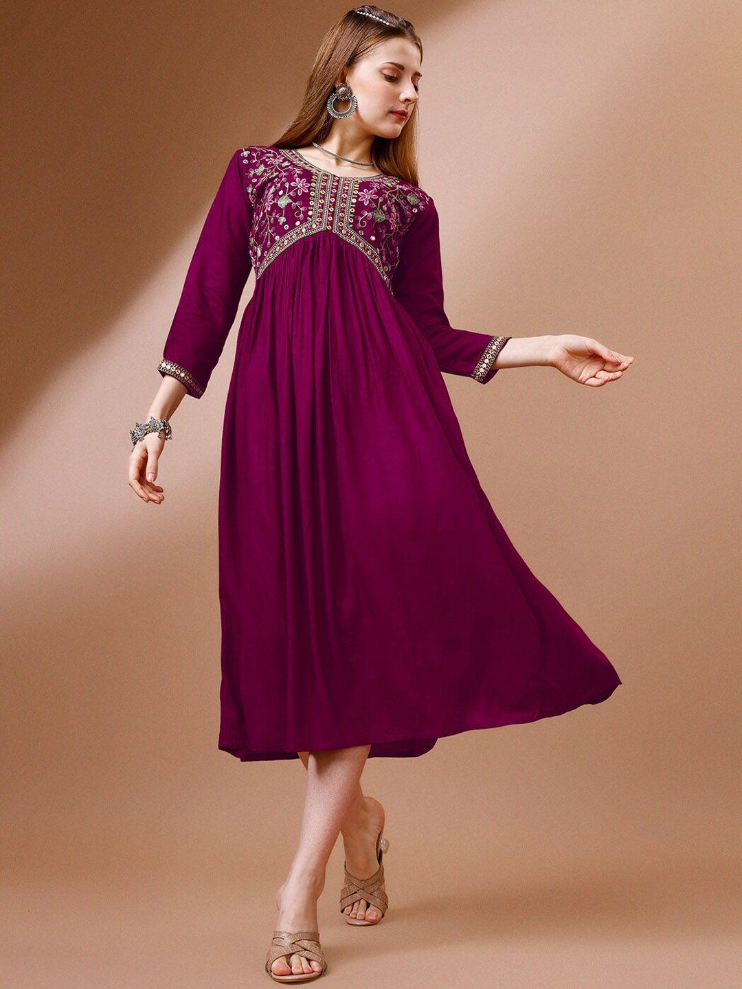 fabfairy women purple embroidered sequinned anarkali kurta