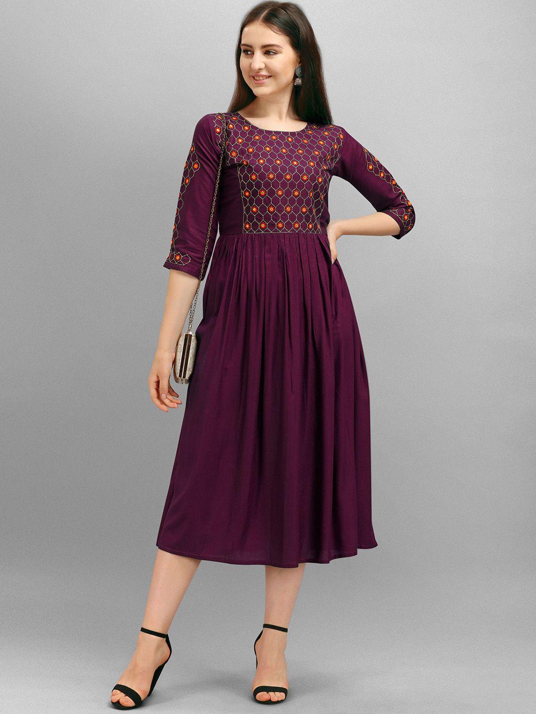 fabfairy women purple geometric embroidered cold-shoulder sleeves thread work anarkali kurta