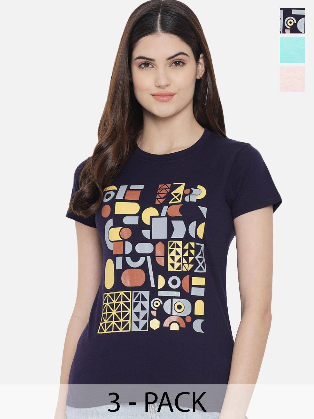 fabflee pack of 3 geometric printed cotton t-shirt