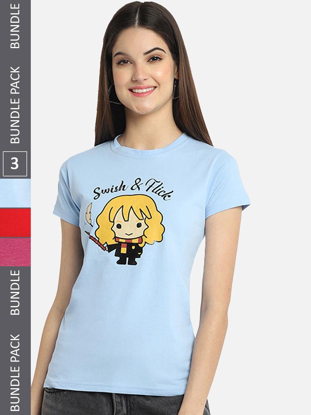 fabflee women multicoloured 3 printed applique t-shirt