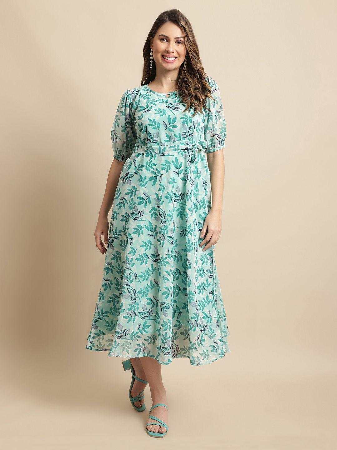 fabflee floral georgette a-line dress