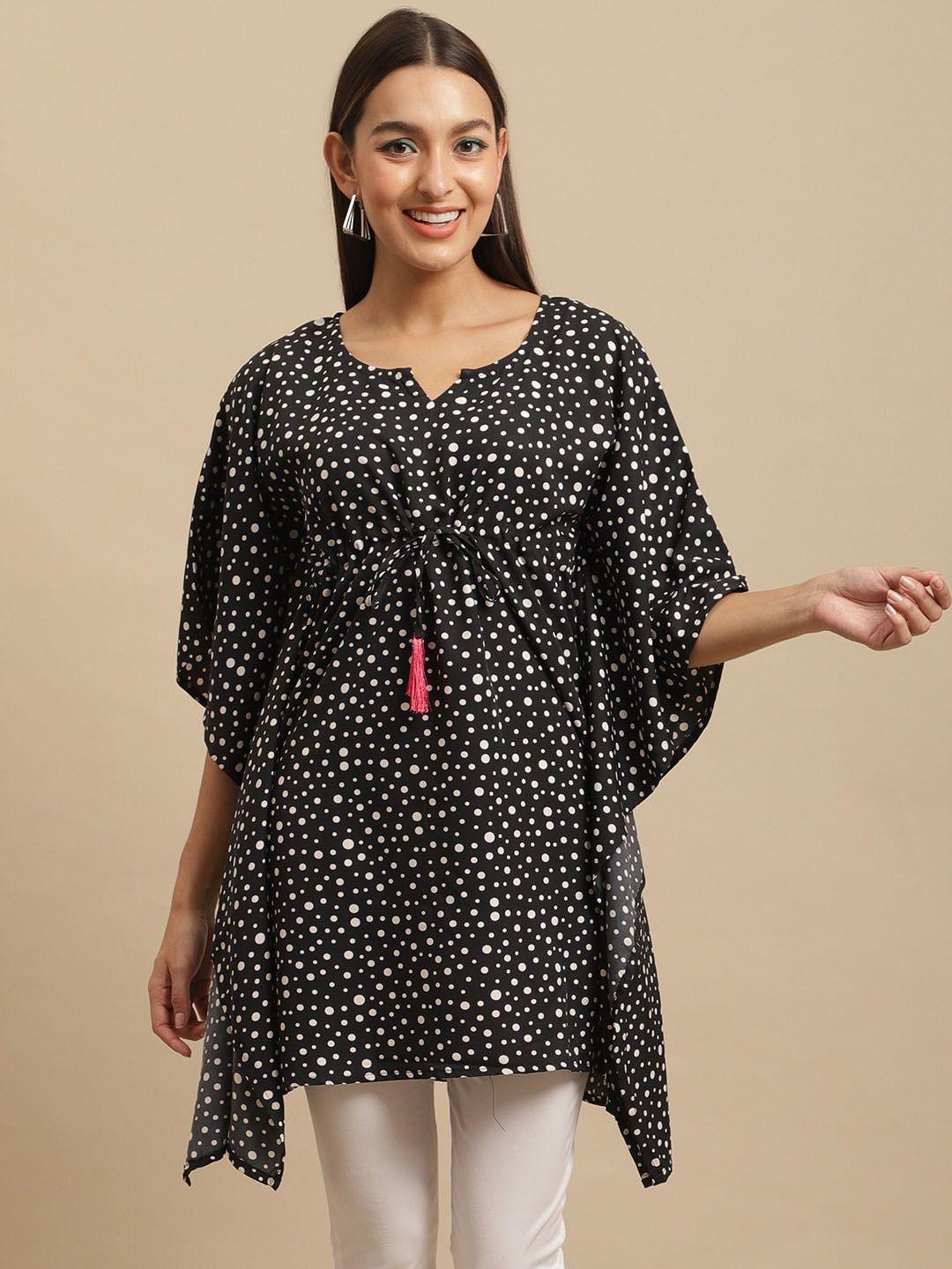 fabflee polka dot printed notch neck kaftan top