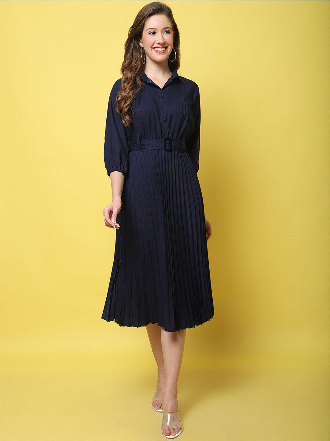 fabflee shirt collar fit & flare midi dress