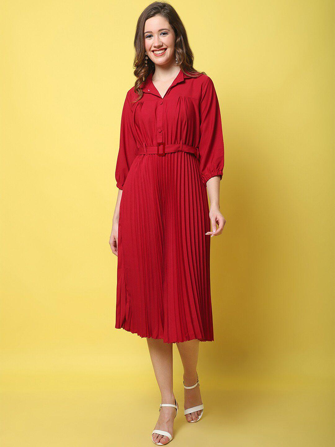 fabflee shirt collar fit and flare dress