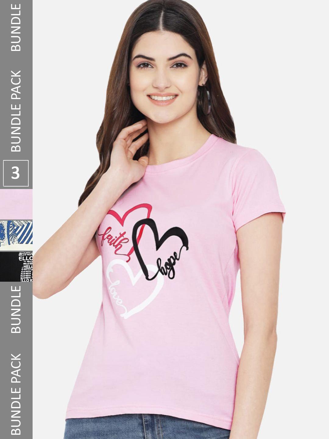 fabflee women multicoloured 3 printed t-shirt