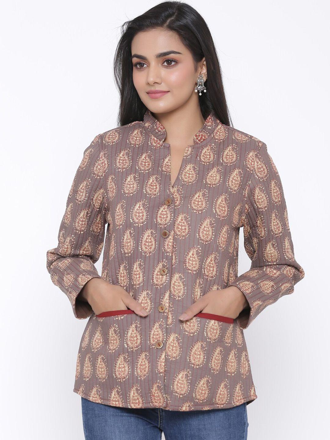 fabglobal women brown printed open front jacket