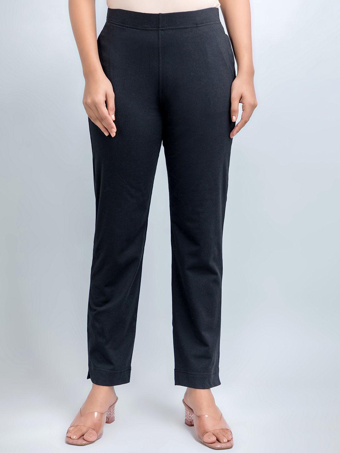 fabglobal women slim fit mid-rise cotton trousers