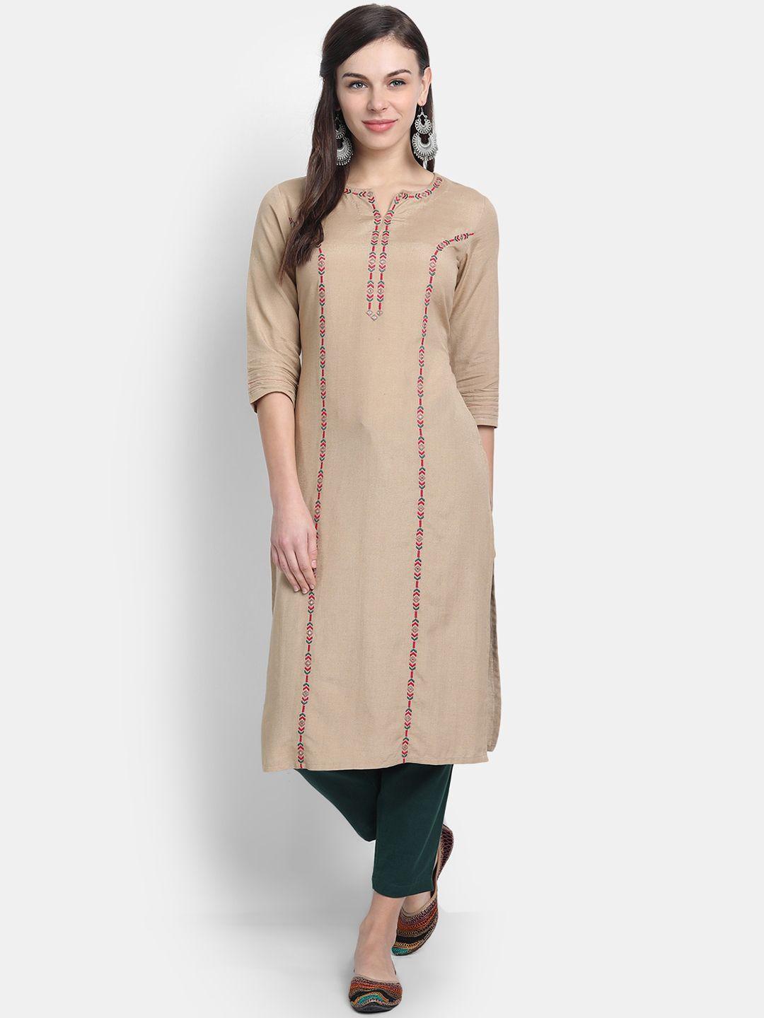 fabglobal floral embroidered straight regular kurta