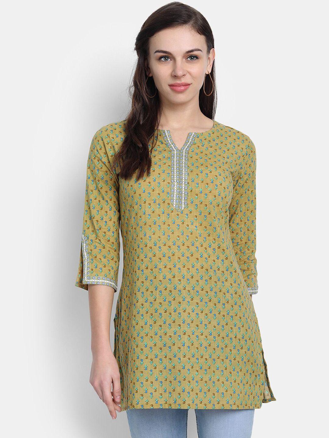 fabglobal green & multicoloured floral printed pure cotton kurti
