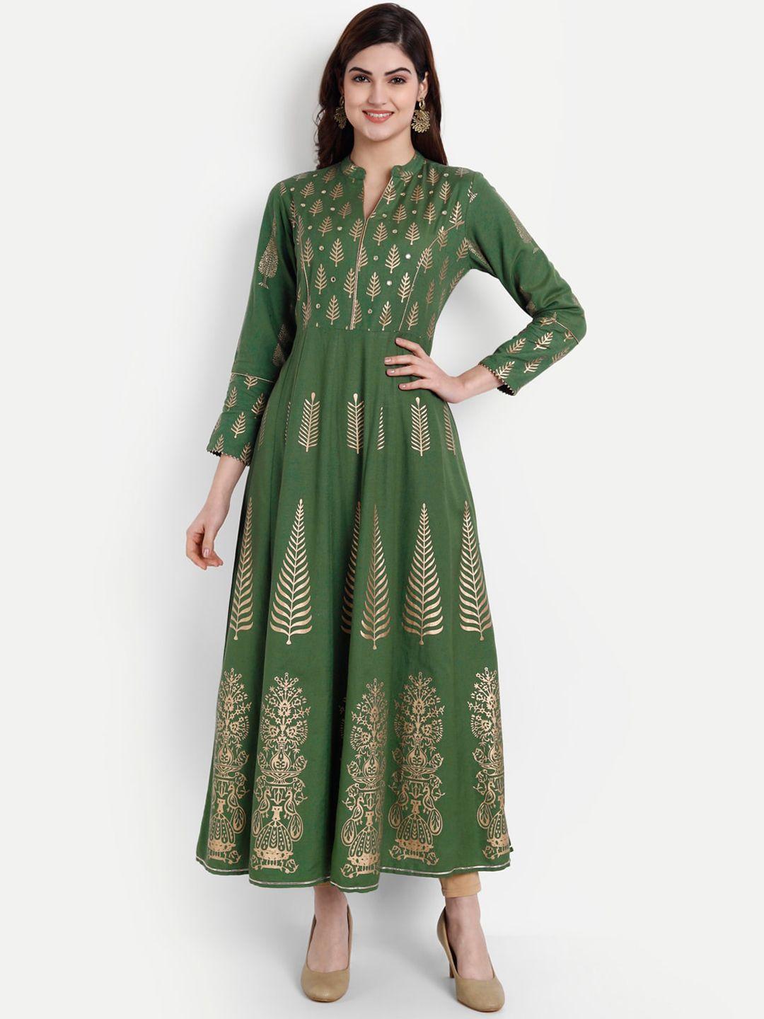 fabglobal green ethnic motifs ethnic maxi dress