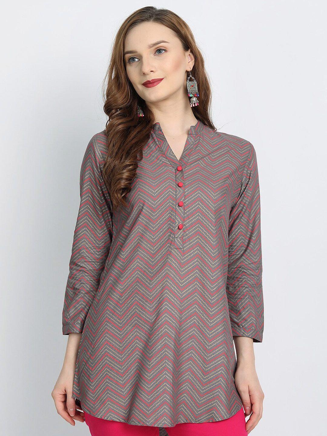 fabglobal grey geometric mandarin collar shirt style top