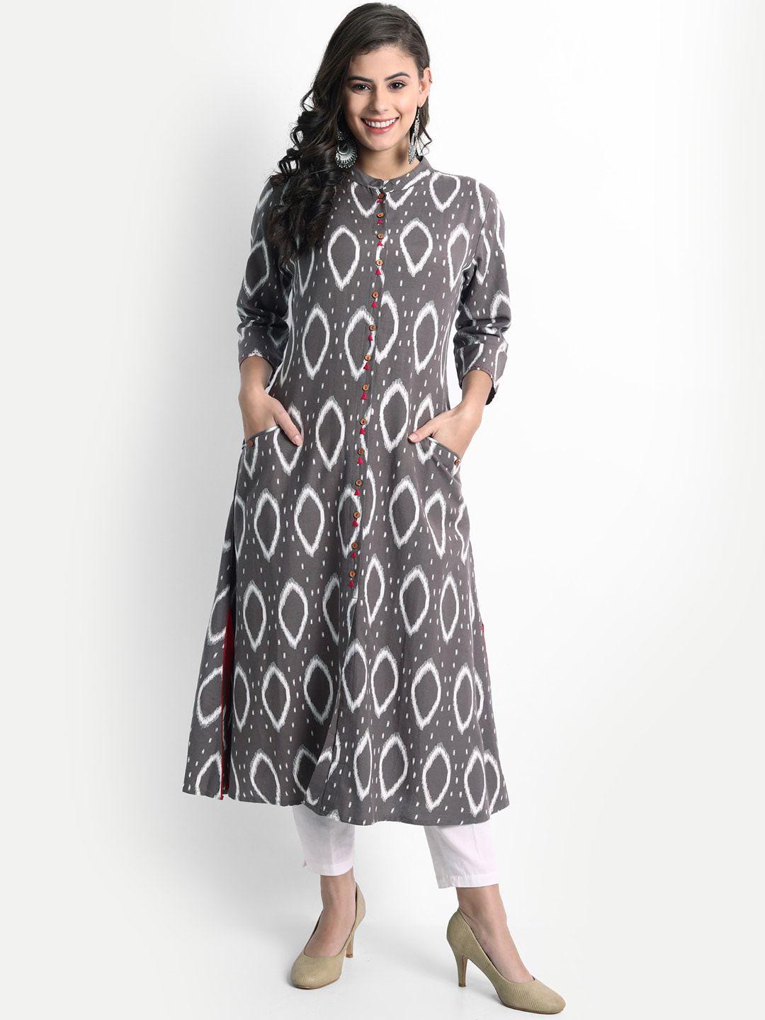 fabglobal ikat printed flared a- line kurta