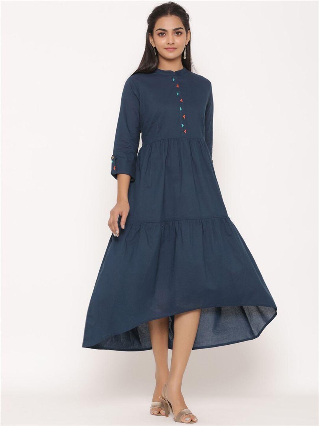 fabglobal navy blue layered a-line midi dress