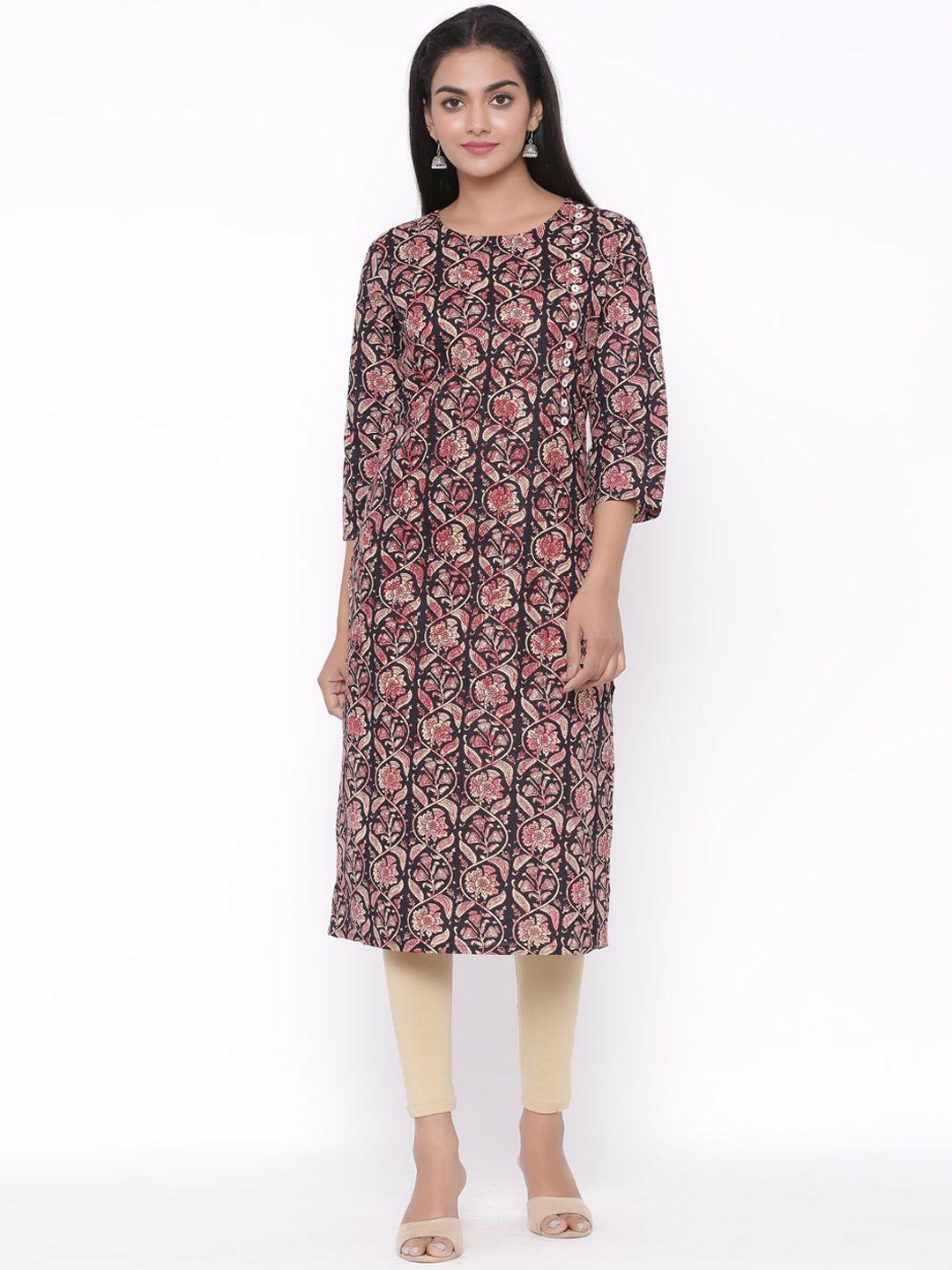 fabglobal women black printed a-line kurta