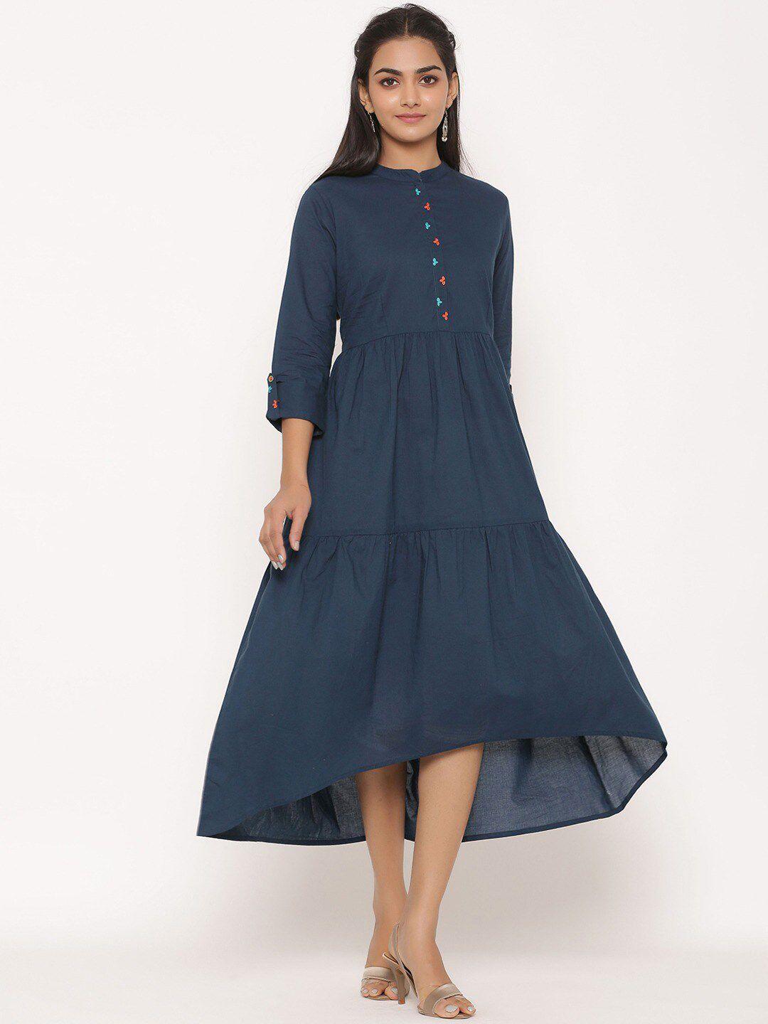 fabglobal women blue midi fit & flare cotton dress