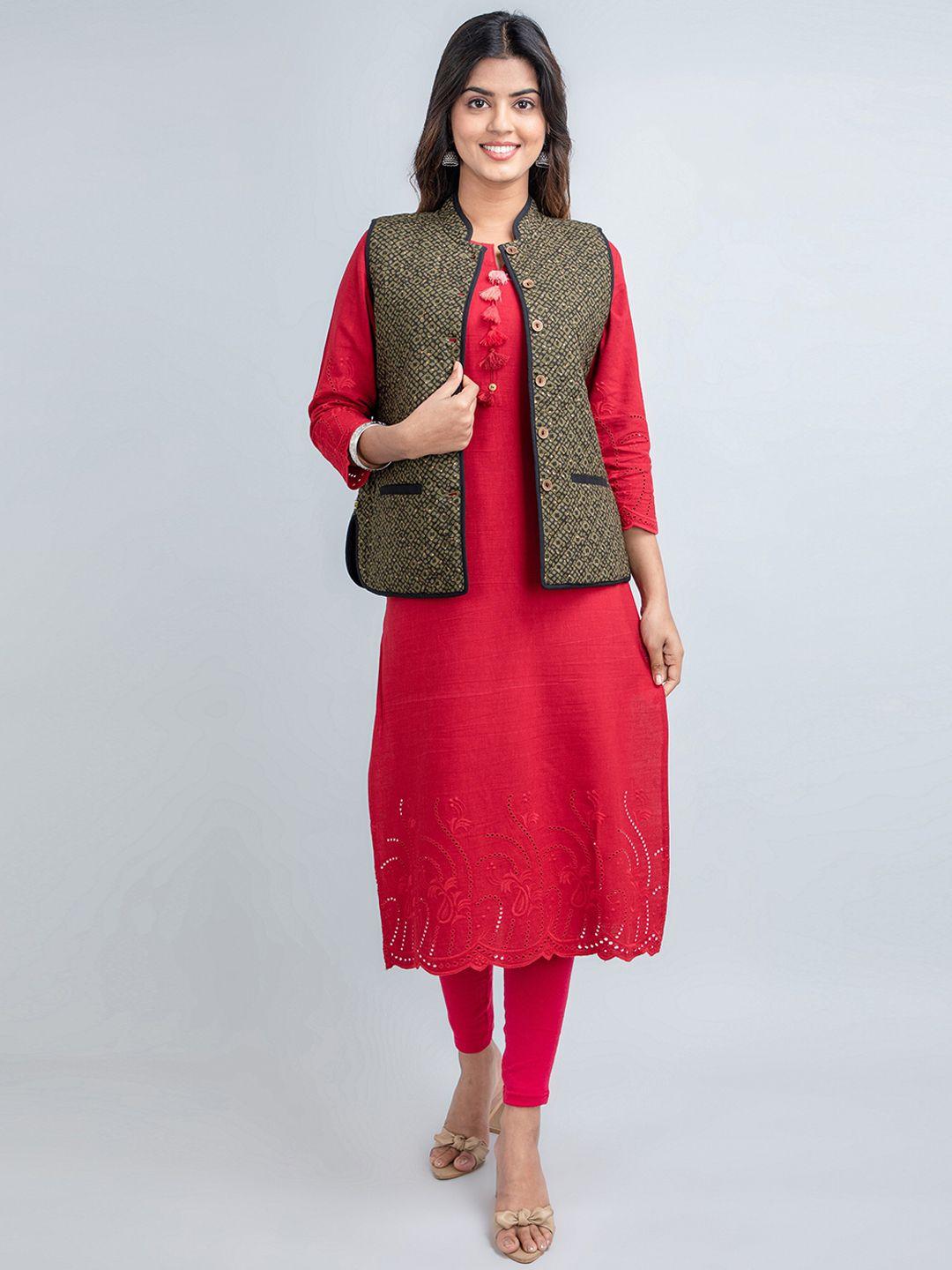 fabglobal women cotton geometric lightweight crop tailored jacket