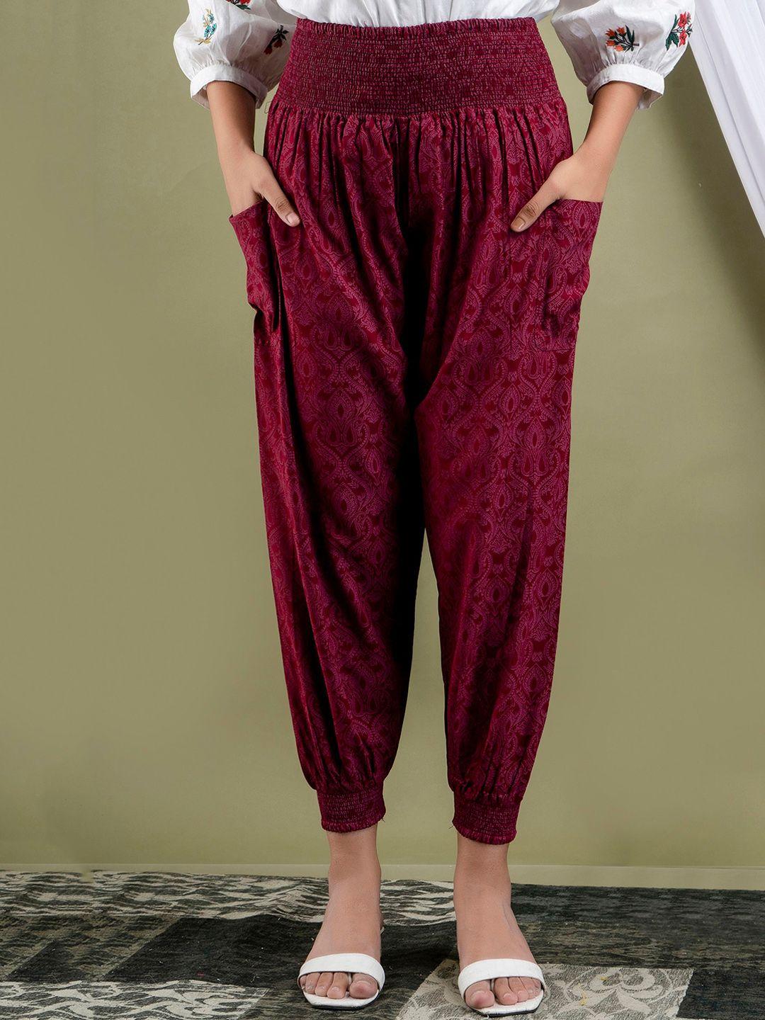 fabglobal women ethnic motifs printed relaxed high-rise joggers
