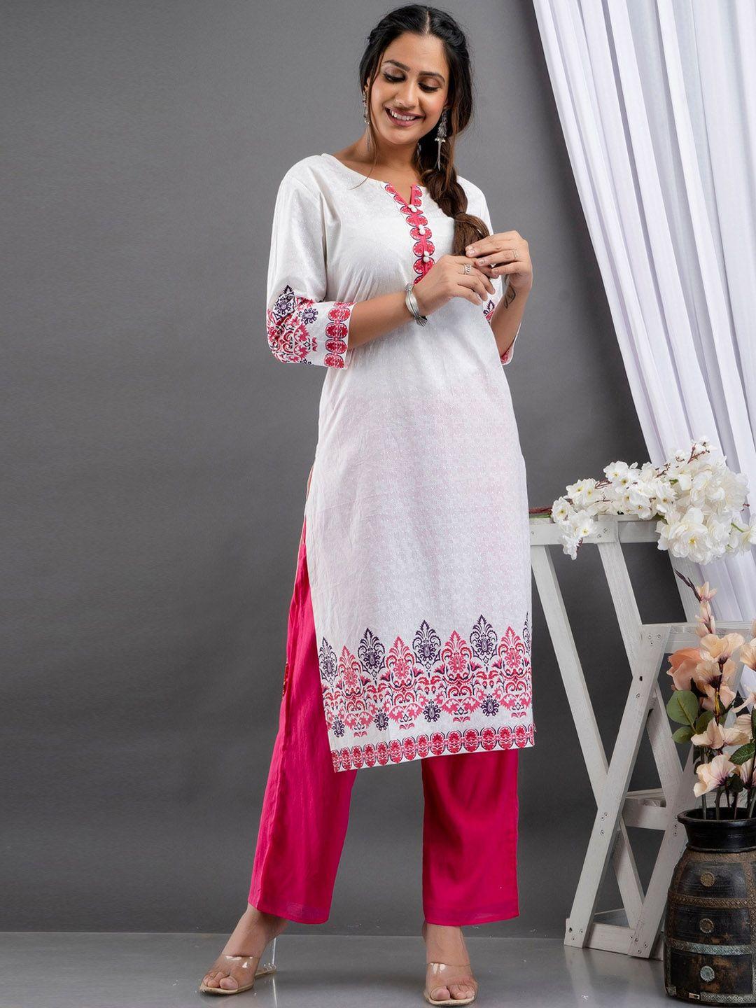 fabglobal women floral printed cotton keyhole neck kurta