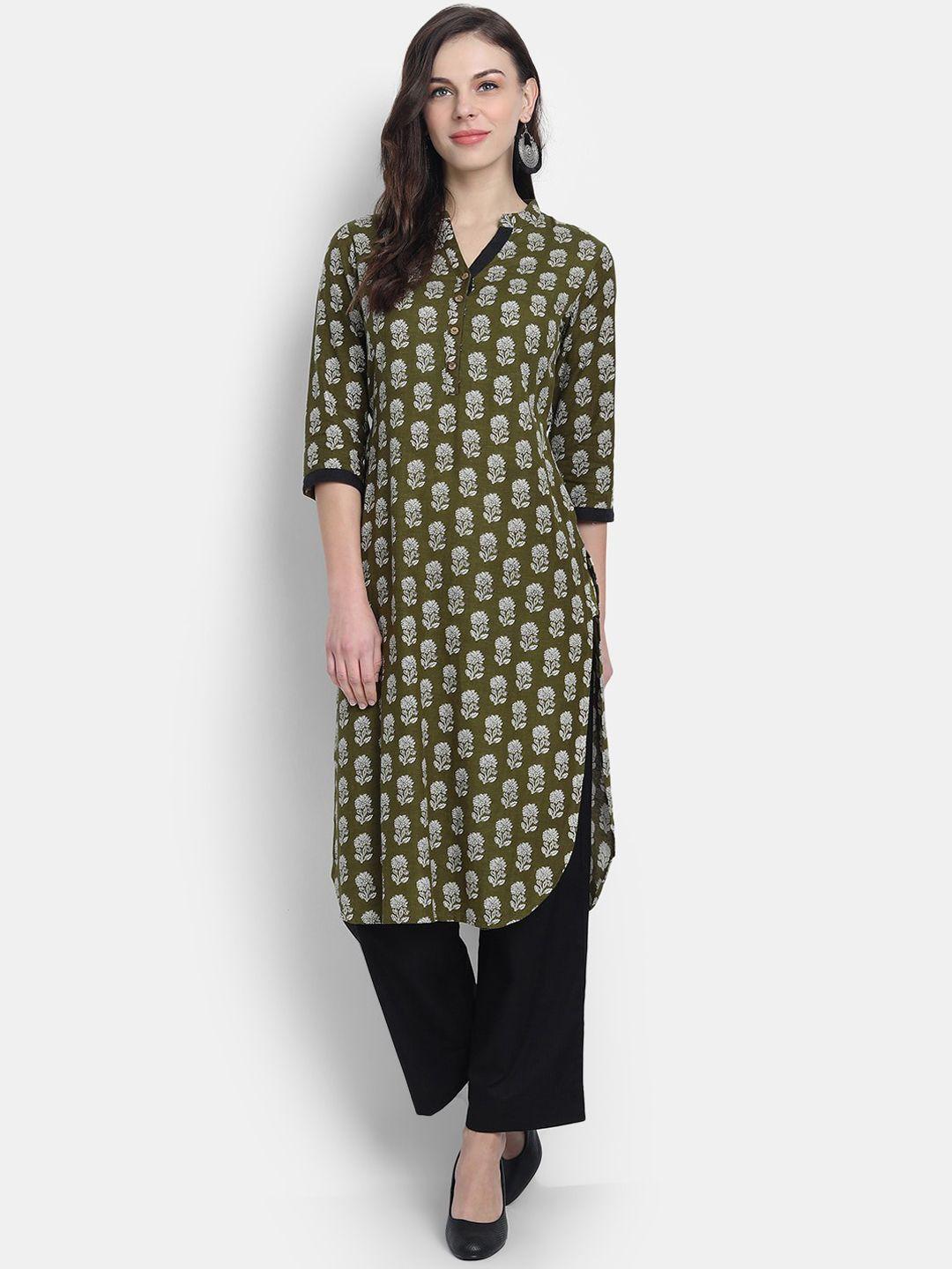 fabglobal women green floral printed kurta