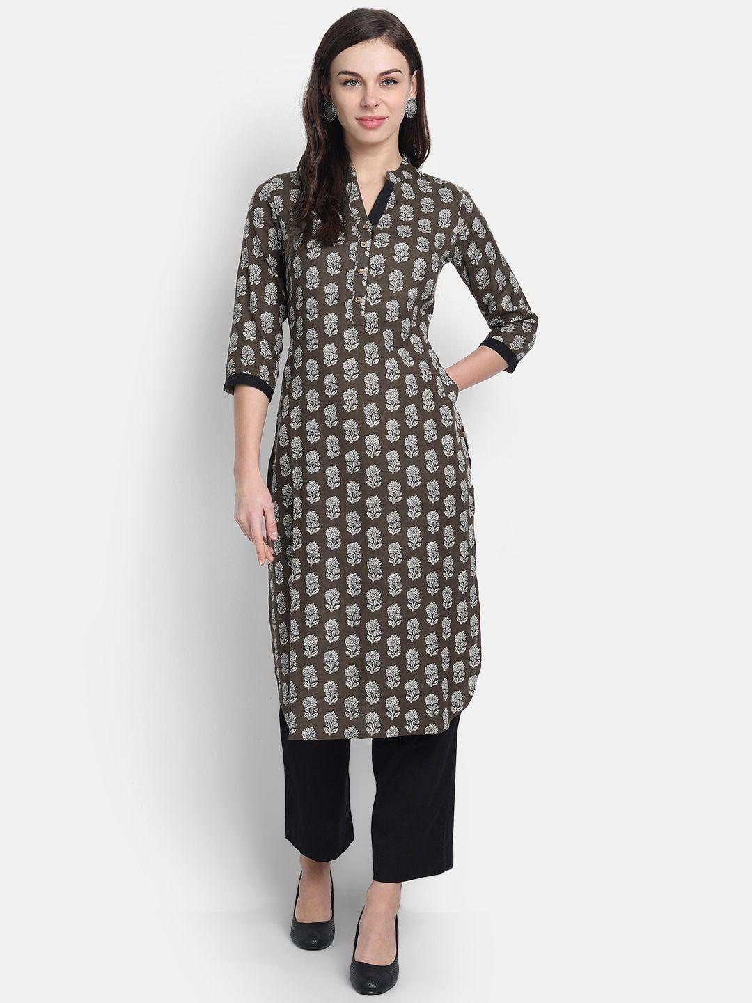 fabglobal women grey printed straight kurta