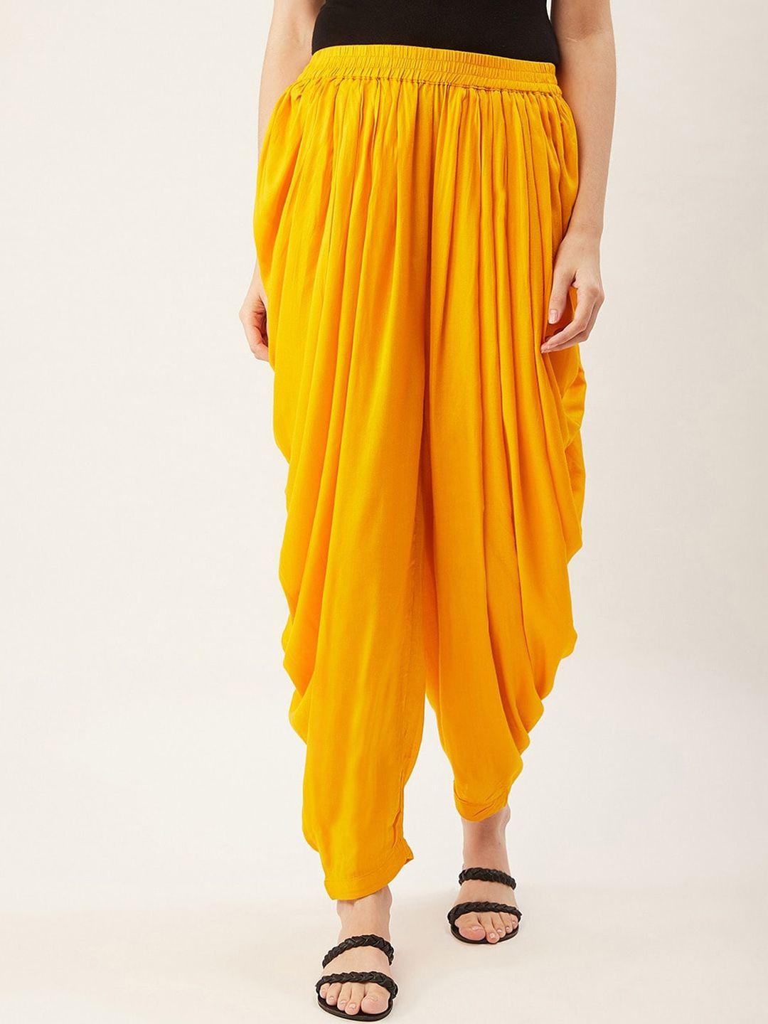 fabglobal women mustard-yellow solid loose-fit patiala