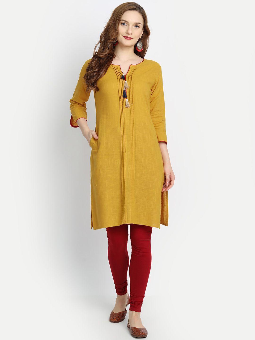 fabglobal women mustard yellow yellow handloom kurta