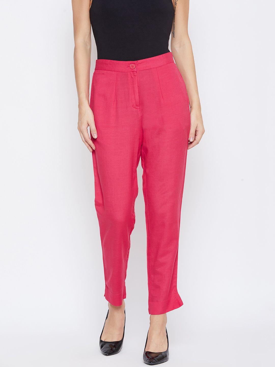 fabglobal women pink relaxed slim fit solid regular trousers