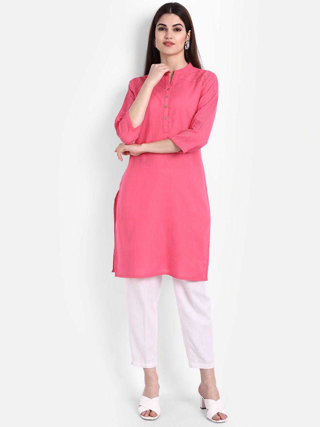 fabglobal women pink thread work kurta