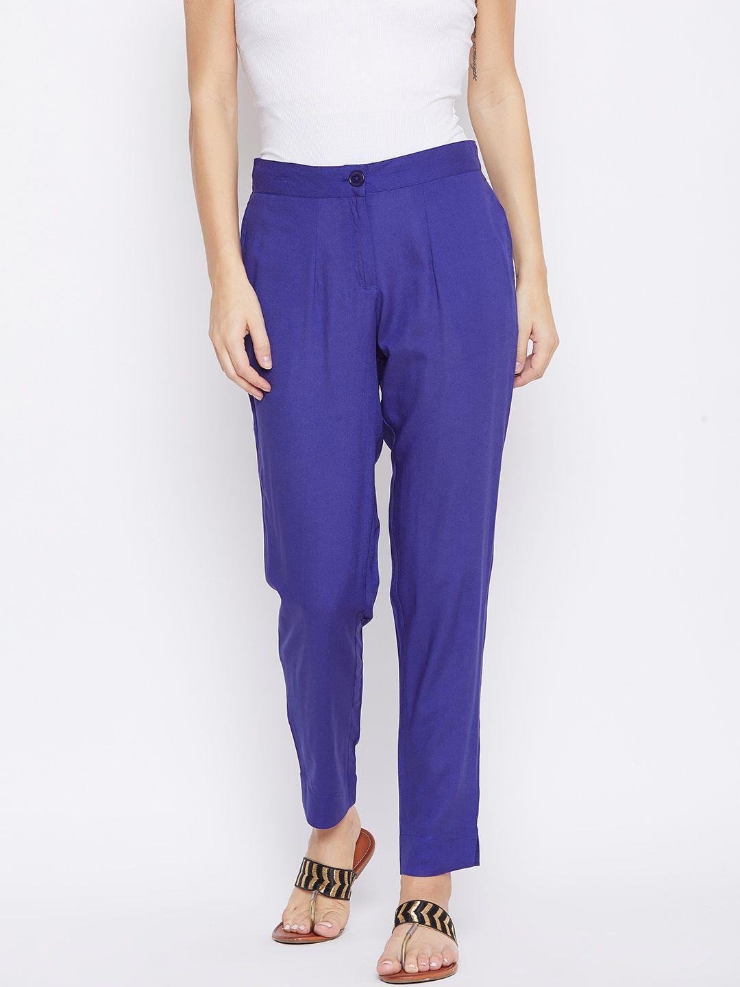 fabglobal women purple relaxed slim fit solid regular trousers