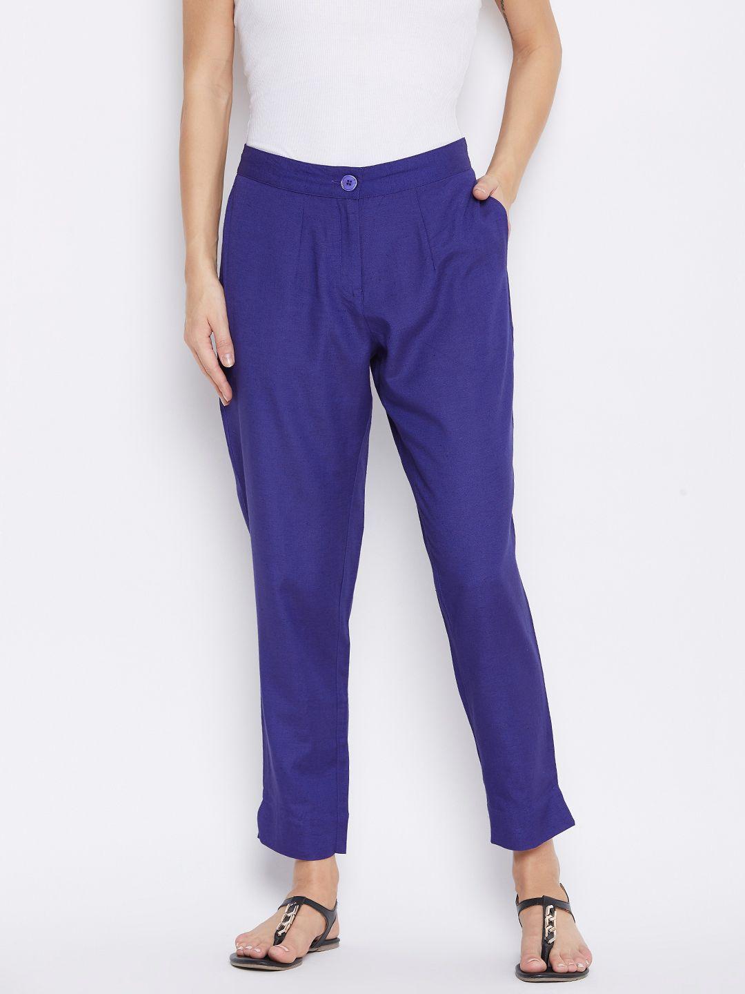 fabglobal women purple relaxed slim fit solid regular trousers
